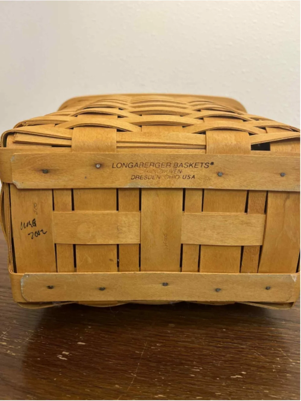 Longaberger 2002 Signed Basket Woodcraft Lid & Liner Maker Initials Signed